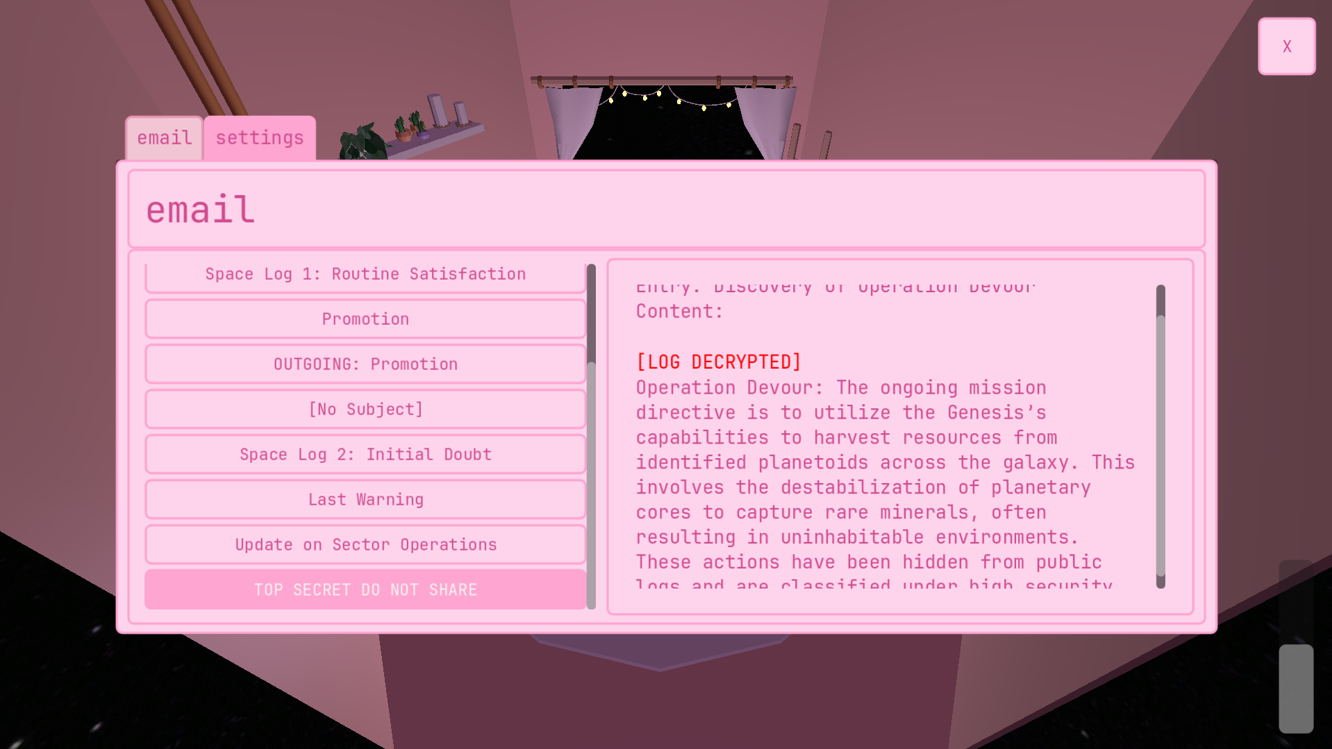 Top Secret screen